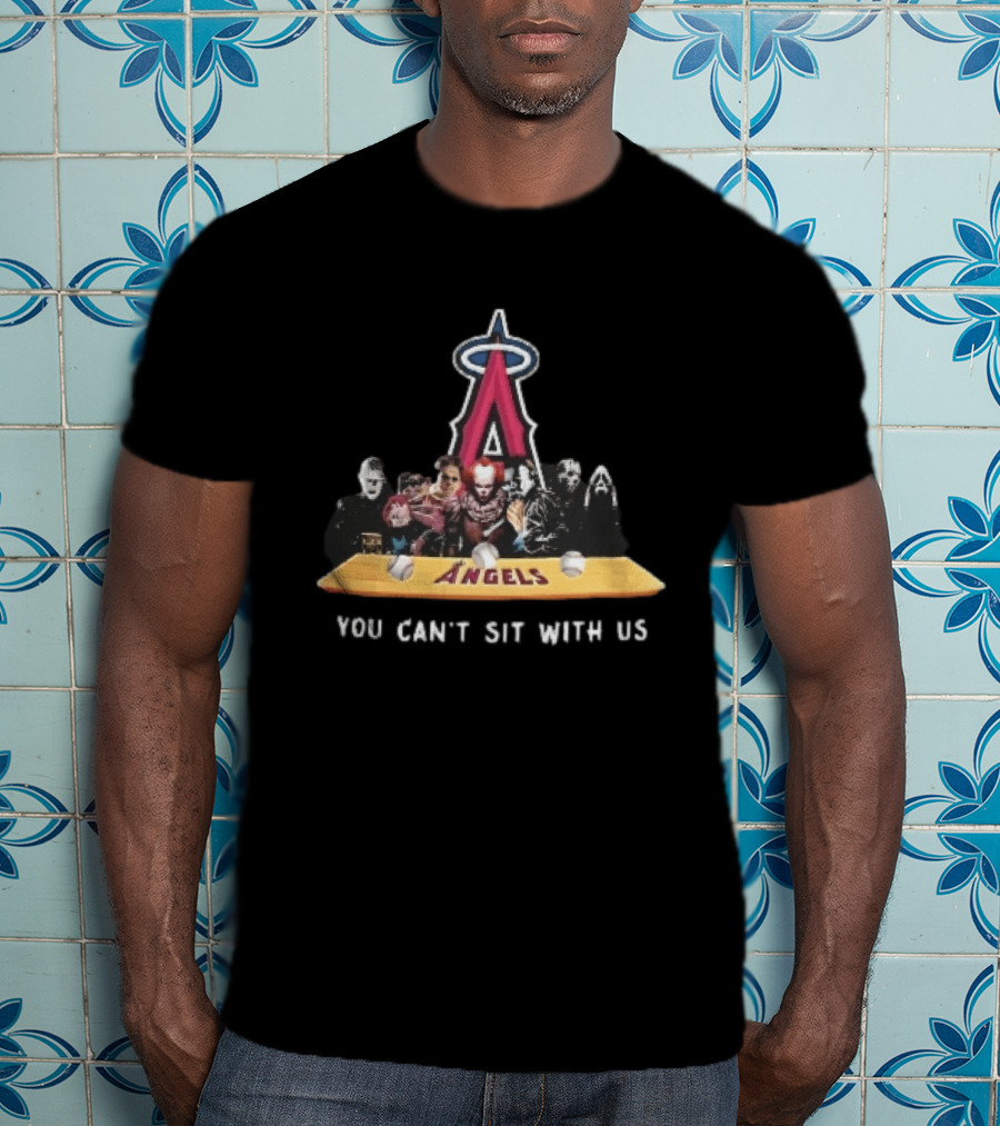 Los Angeles Angels MLB Horror Characters You Can't Sit With Us Bench Baseballs T-Shirt