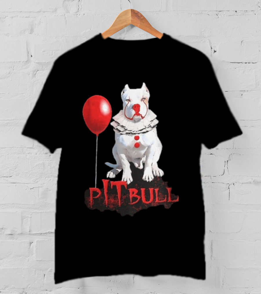 Pitbull Dog Pennywise Clown Red Balloon Distressed White T-Shirt