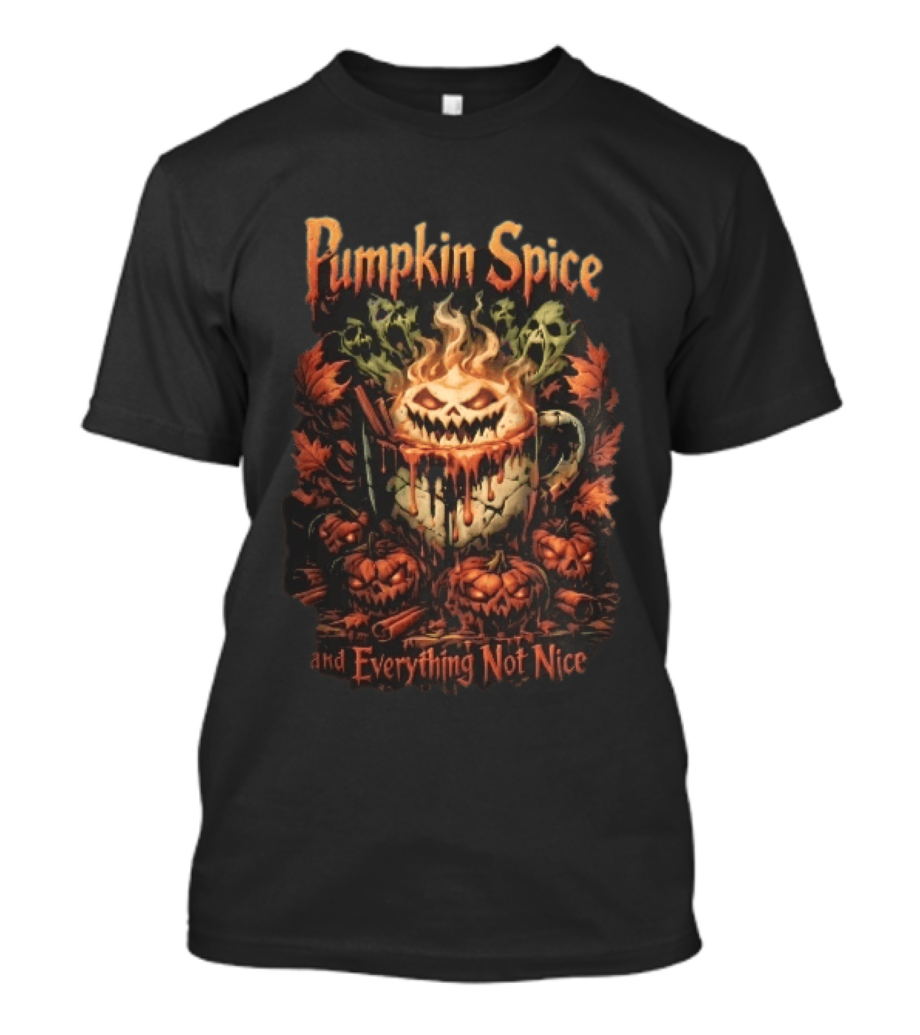 Pumpkin Spice And Everything Not Nice Evil With Ghosts And Skulls Steam T-Shirt