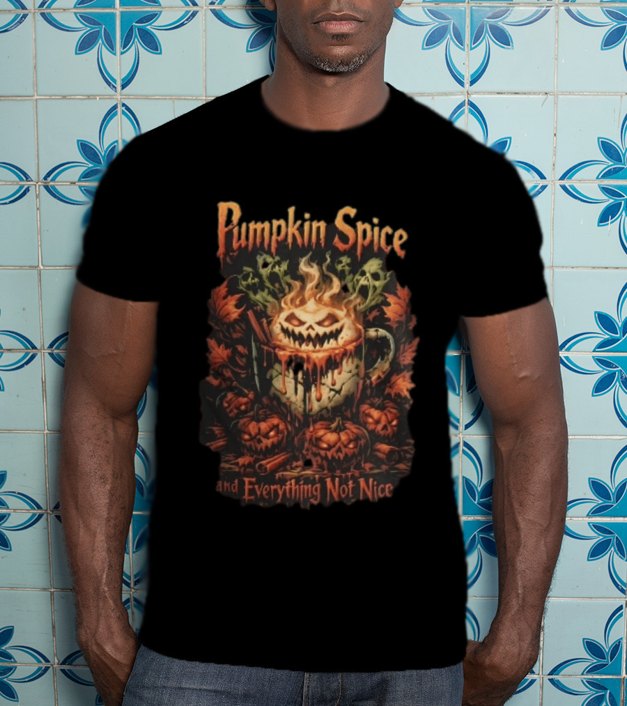 Pumpkin Spice And Everything Not Nice Evil With Ghosts And Skulls Steam T-Shirt
