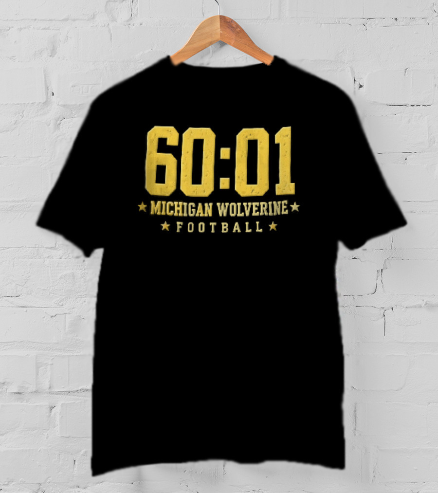 Michigan Wolverines 60:01 Distressed Yellow Football Stars T-Shirt