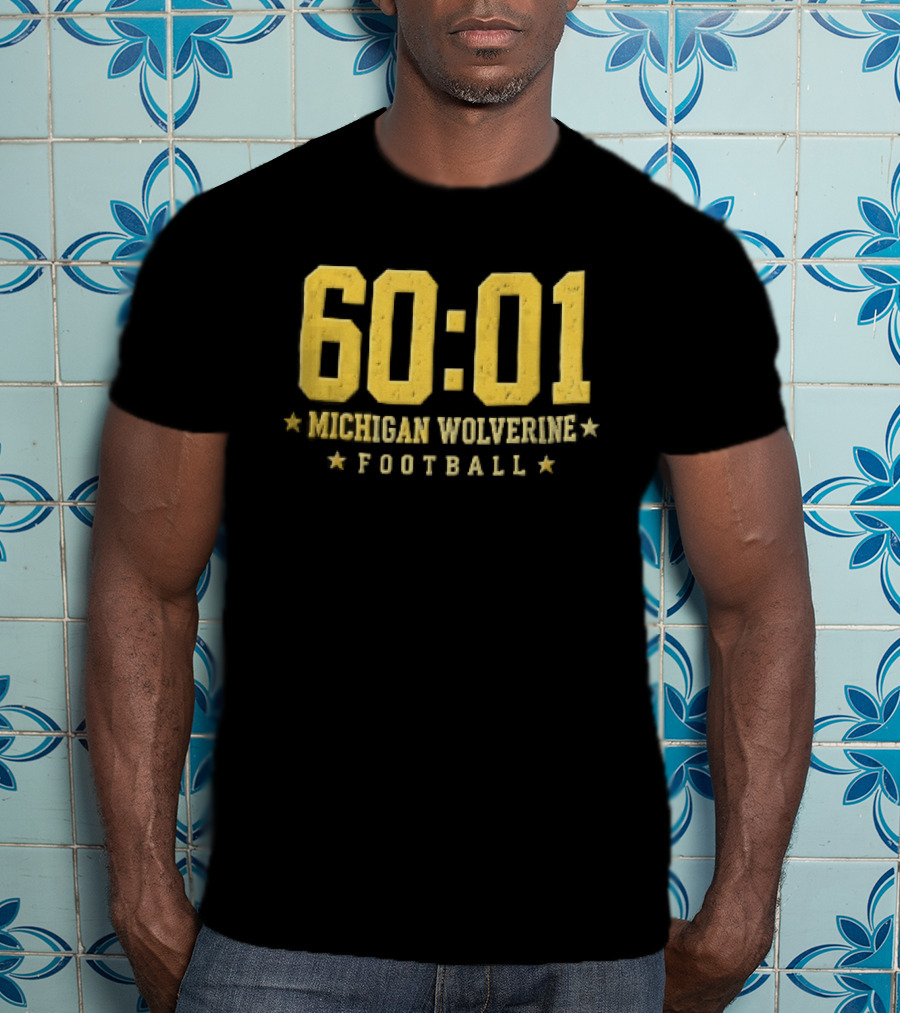 Michigan Wolverines 60:01 Distressed Yellow Football Stars T-Shirt