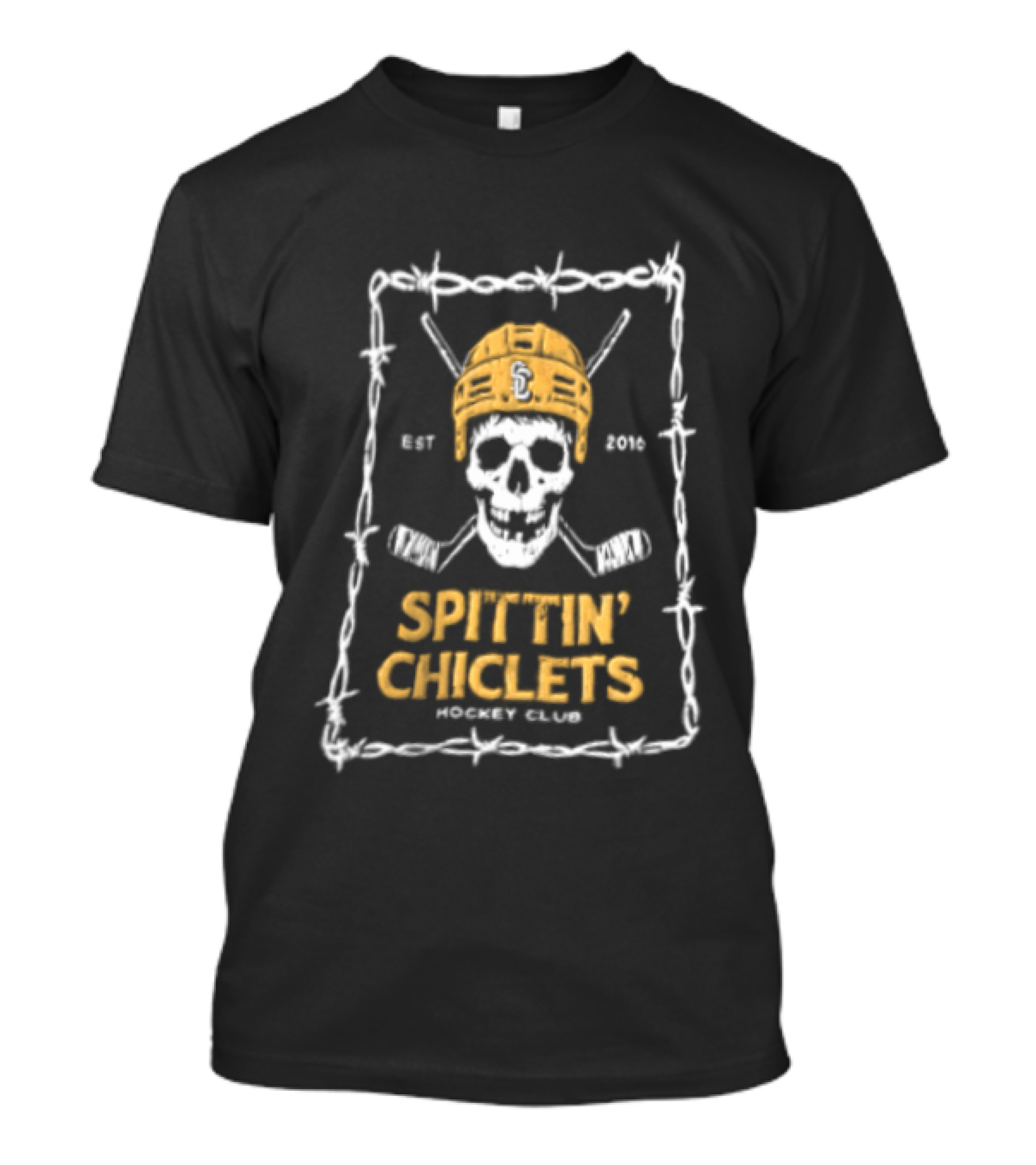 Spittin' Chiclets Skull Hockey Club Barbed Wire T-Shirt