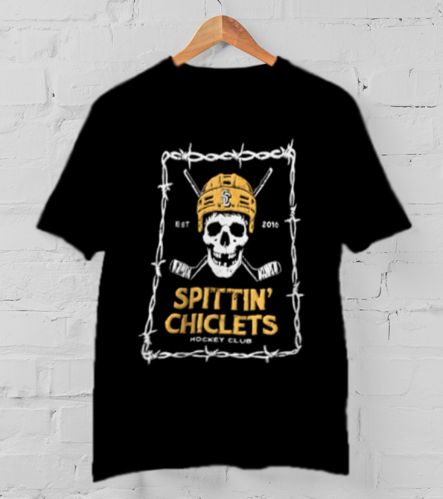 Spittin' Chiclets Skull Hockey Club Barbed Wire T-Shirt