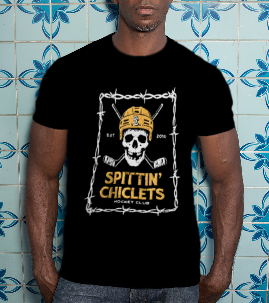 Spittin' Chiclets Skull Hockey Club Barbed Wire T-Shirt