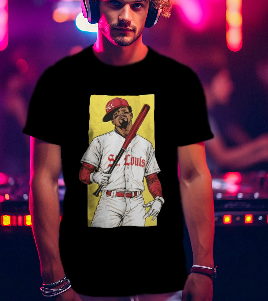 St Louis Cardinals STL Baseball Player Caricature With Bat T-Shirt