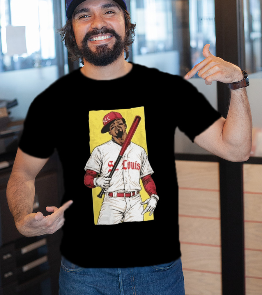 St Louis Cardinals STL Baseball Player Caricature With Bat T-Shirt