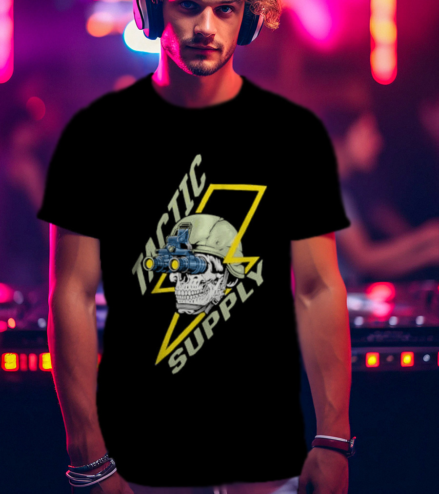 Tactical Skull Tactic Supply Night Vision Helmet Lightning Bolt T-Shirt