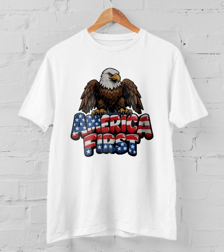 America First Bald Eagle Stars Stripes Patriotic T-Shirt