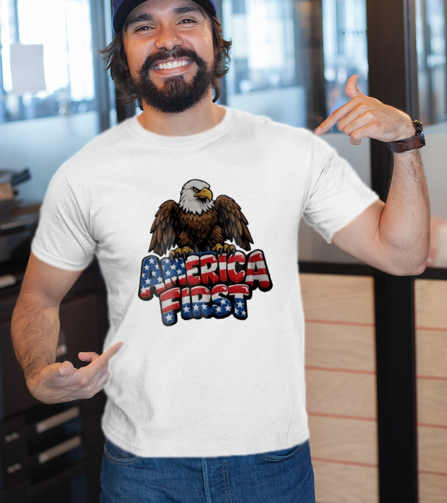America First Bald Eagle Stars Stripes Patriotic T-Shirt