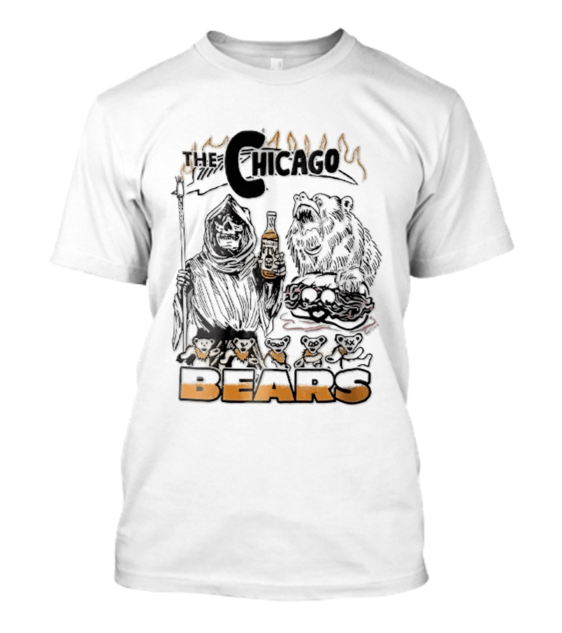 Chicago Bears Malort Grim Reaper Grizzly With Sandwich Line T-Shirt