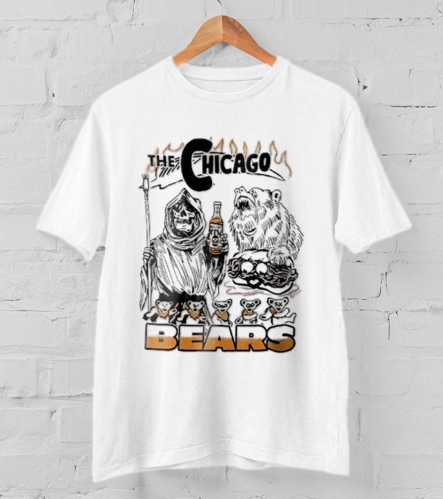 Chicago Bears Malort Grim Reaper Grizzly With Sandwich Line T-Shirt