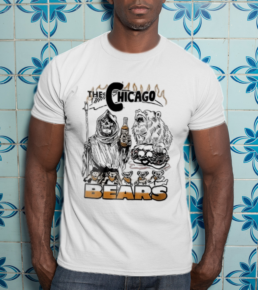 Chicago Bears Malort Grim Reaper Grizzly With Sandwich Line T-Shirt