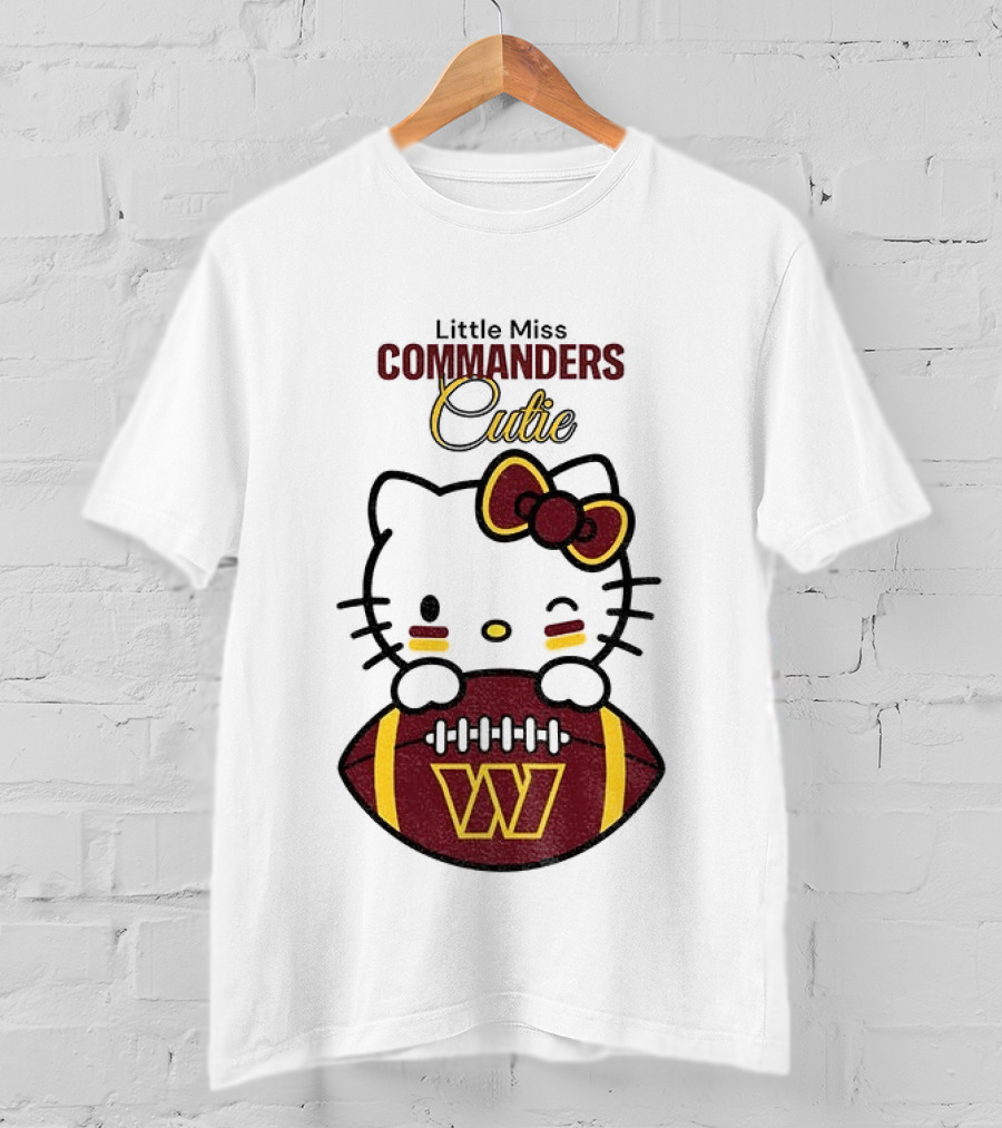 Little Miss Commanders Cutie Hello Kitty Football T-Shirt
