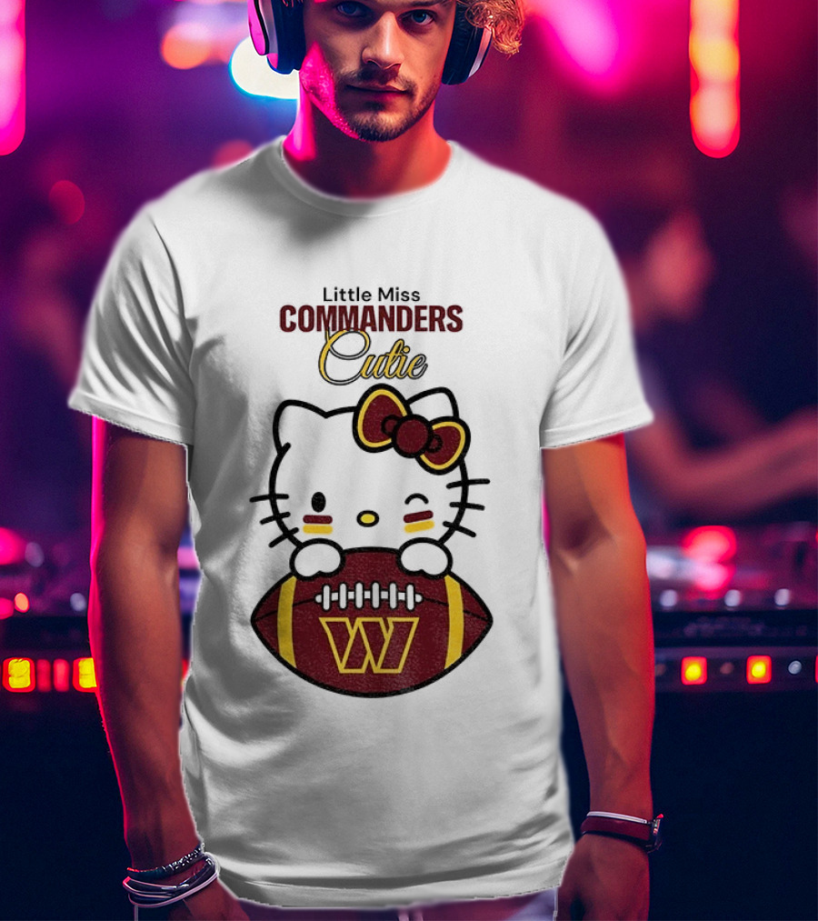 Little Miss Commanders Cutie Hello Kitty Football T-Shirt