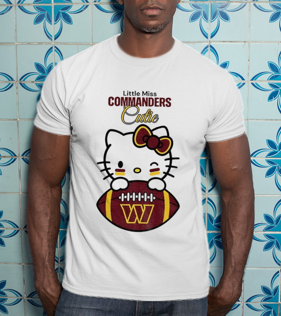 Little Miss Commanders Cutie Hello Kitty Football T-Shirt