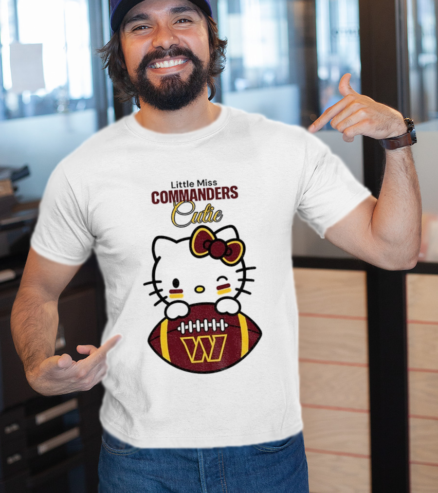 Little Miss Commanders Cutie Hello Kitty Football T-Shirt