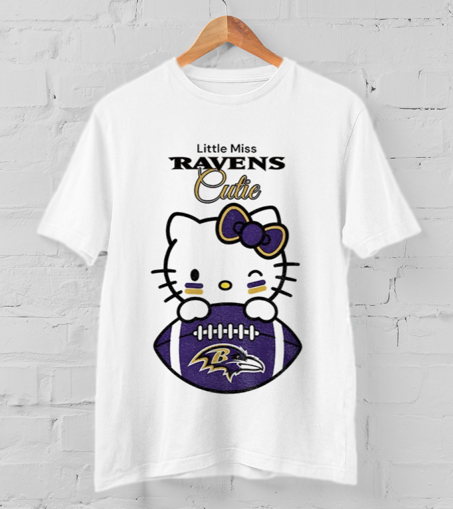Little Miss Ravens Cutie Hello Kitty Football T-Shirt