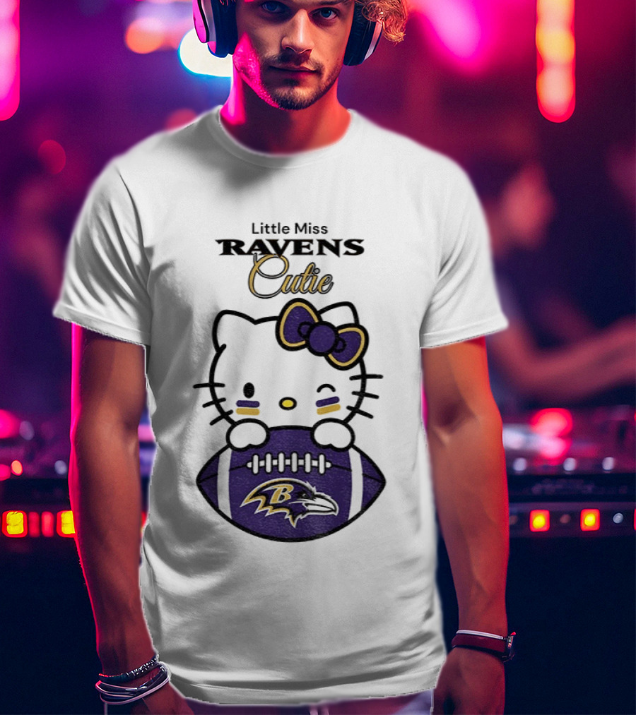 Little Miss Ravens Cutie Hello Kitty Football T-Shirt