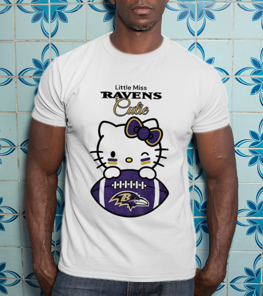 Little Miss Ravens Cutie Hello Kitty Football T-Shirt