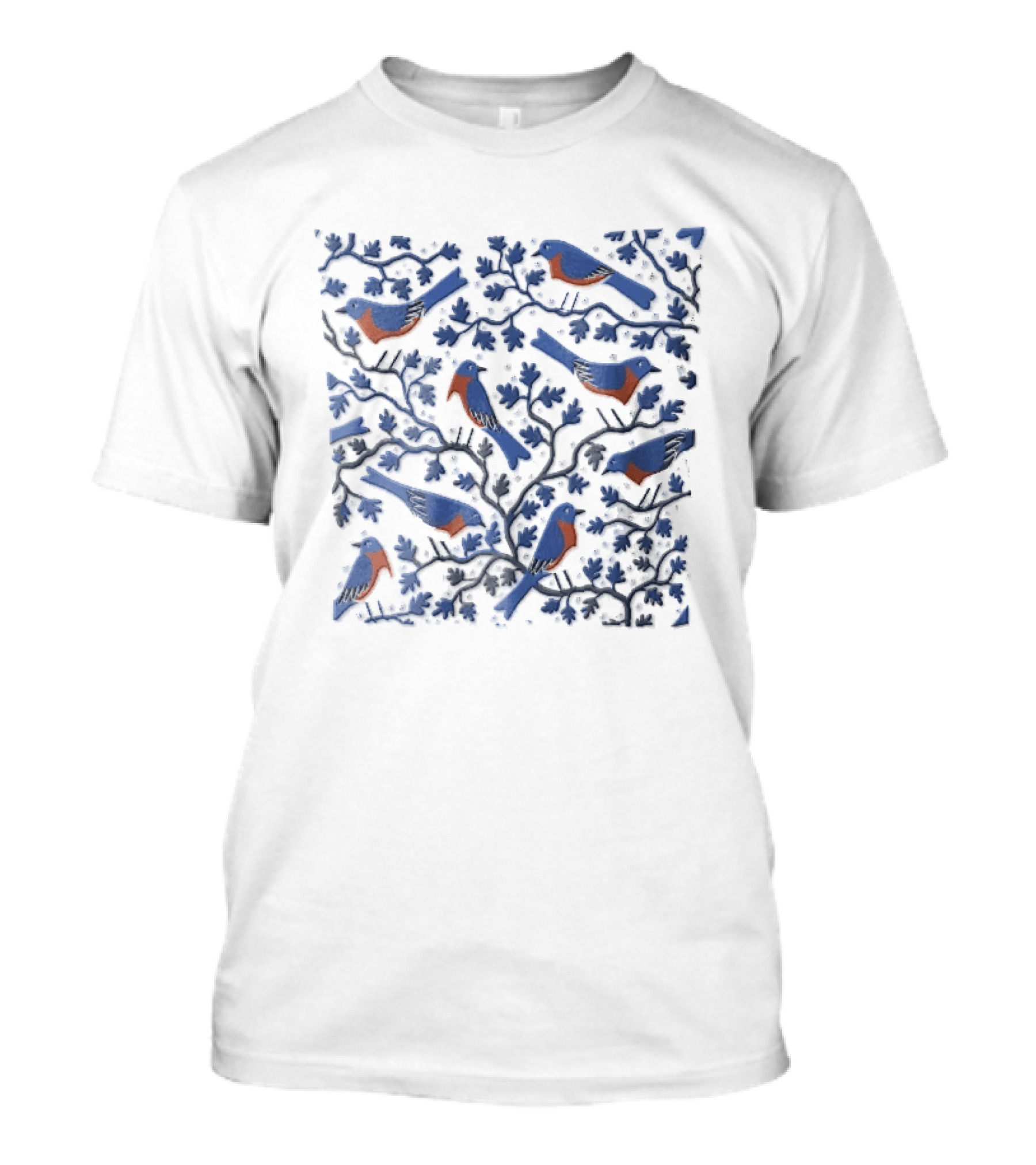 Eastern Bluebirds Perched On Flowering Tree Branches T-Shirt