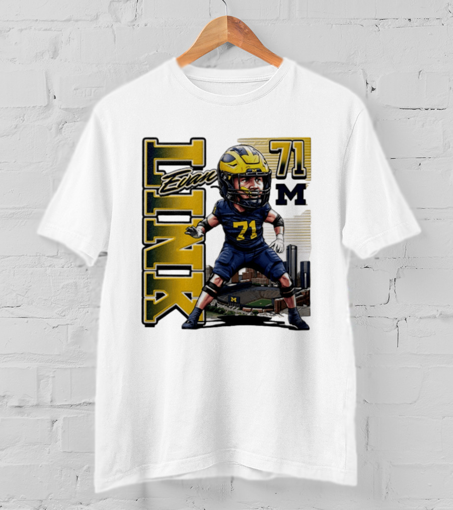 Evan Link 71 Michigan Wolverines Football Caricature T-Shirt