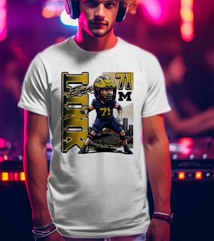 Evan Link 71 Michigan Wolverines Football Caricature T-Shirt