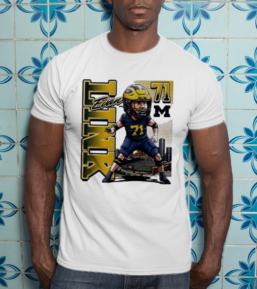 Evan Link 71 Michigan Wolverines Football Caricature T-Shirt