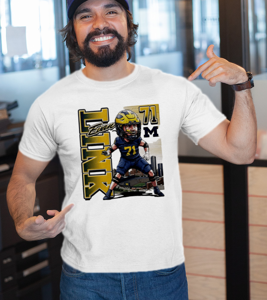 Evan Link 71 Michigan Wolverines Football Caricature T-Shirt