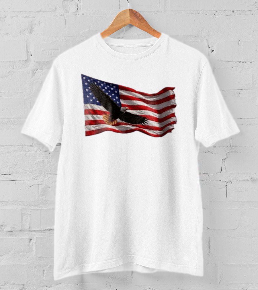 Bald Eagle Soaring Over Distressed American Flag Patriotic T-Shirt