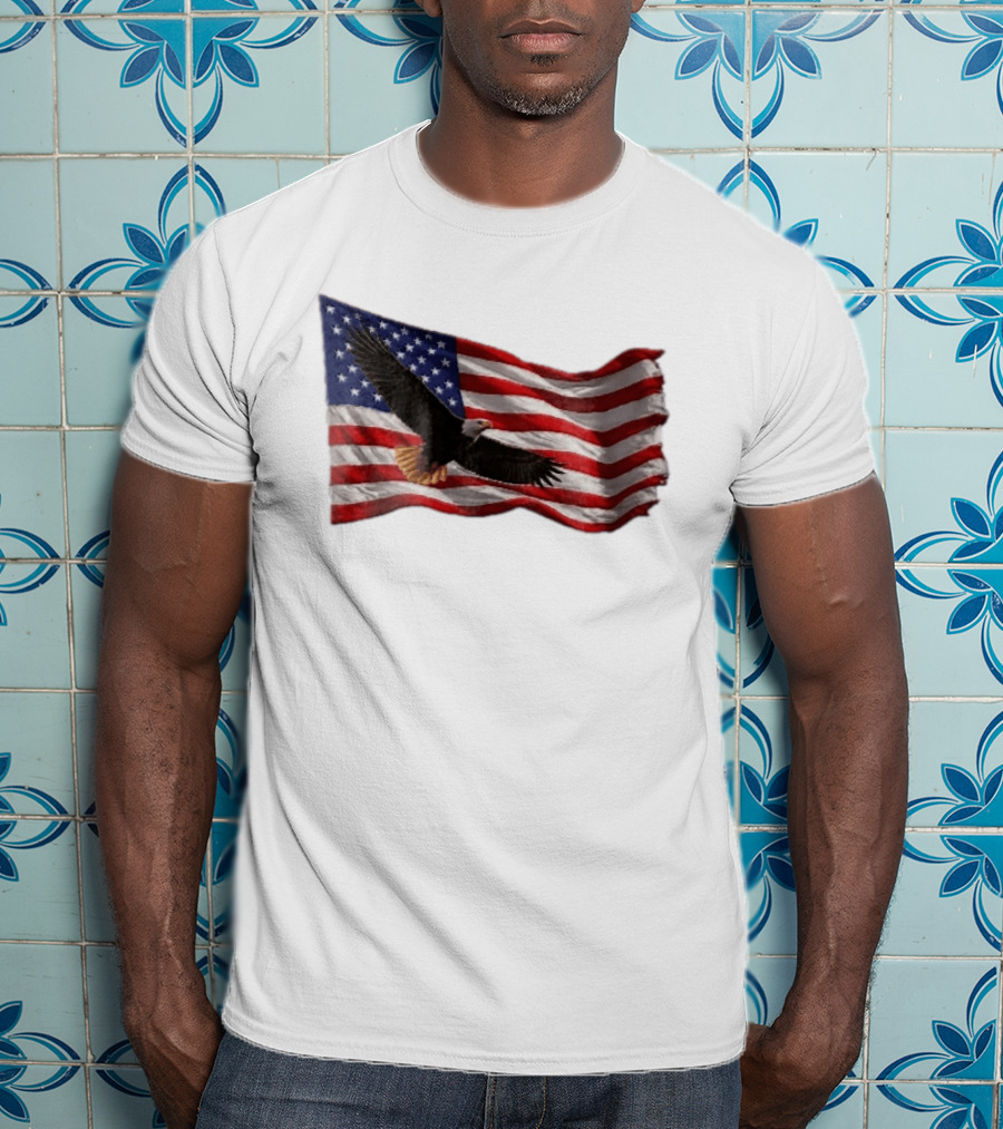 Bald Eagle Soaring Over Distressed American Flag Patriotic T-Shirt