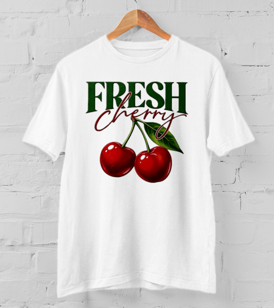 Fresh Cherry Twin Red Fruit And Leaves T-Shirt