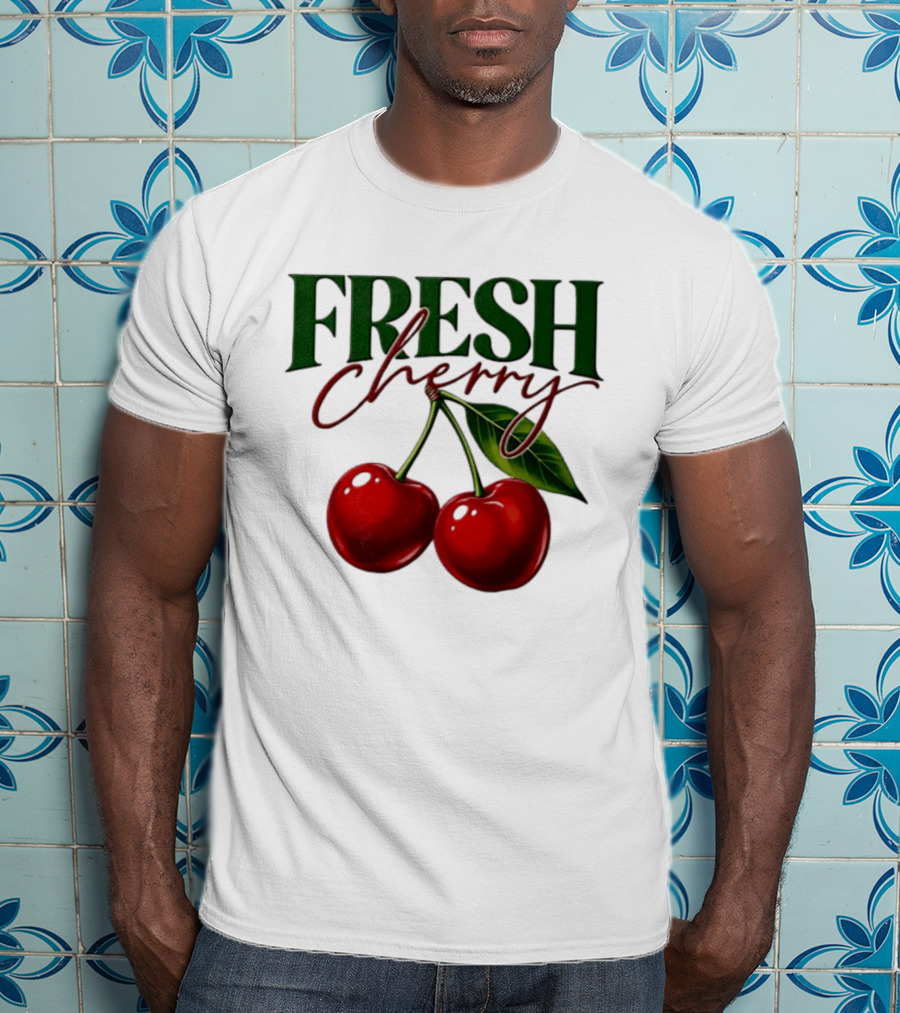 Fresh Cherry Twin Red Fruit And Leaves T-Shirt