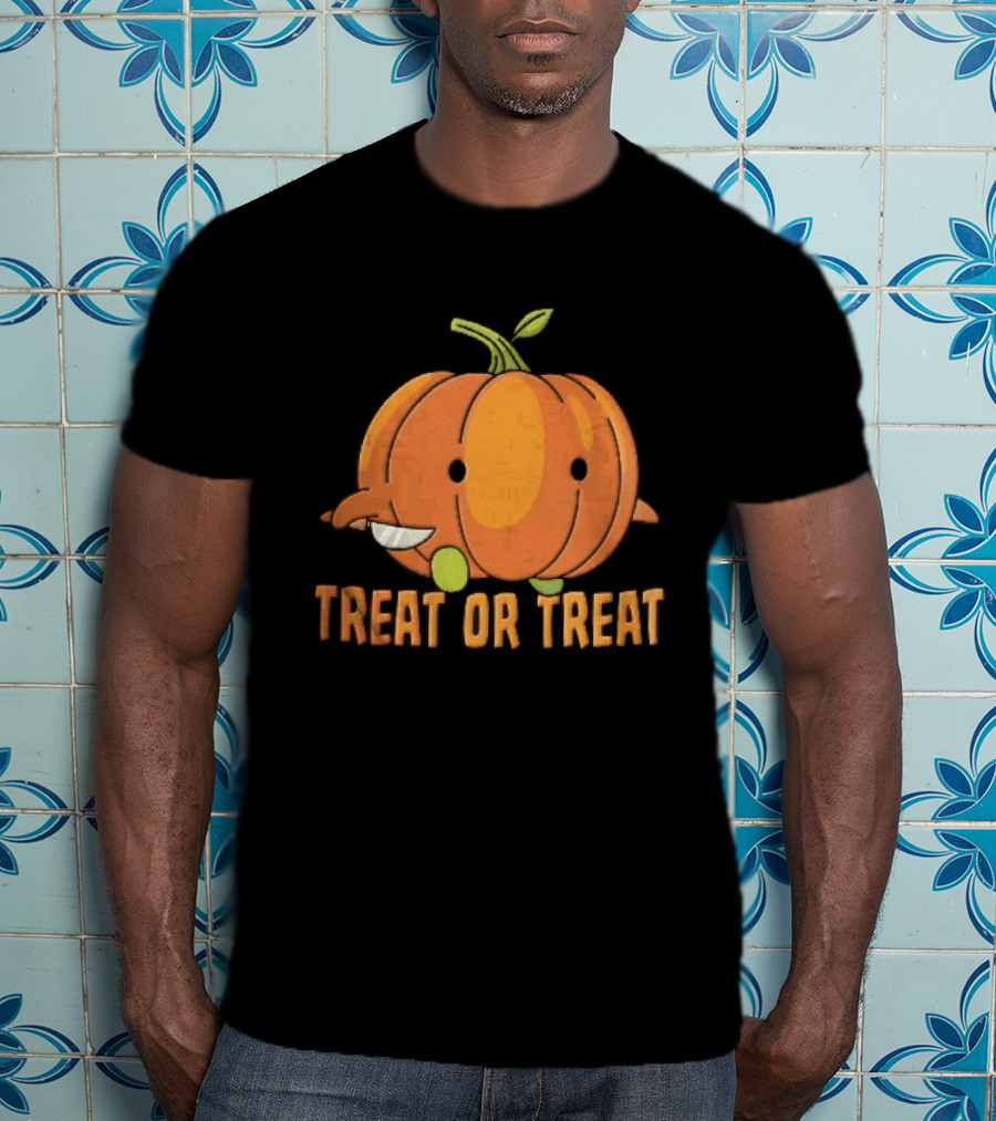 Treat Or Cartoon Pumpkin Holding Small Knife T-Shirt