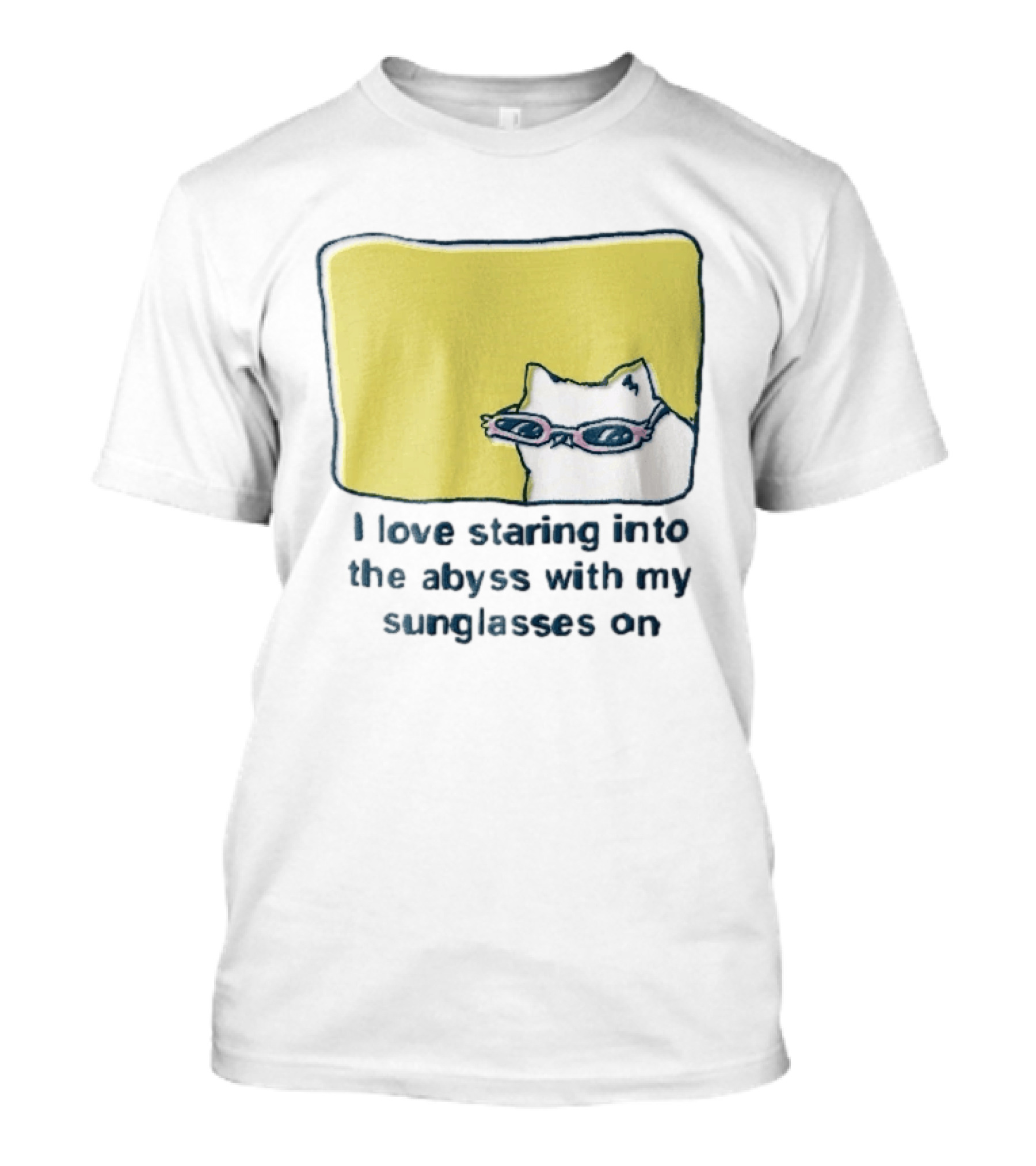 I Love Staring Into The Abyss With My Sunglasses On White Cat Pink Glasses Popcornpunk Cartoon T-Shirt