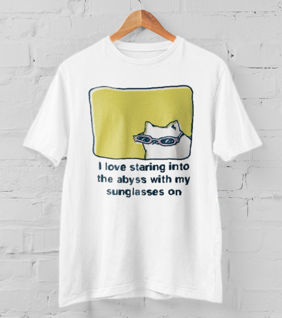 I Love Staring Into The Abyss With My Sunglasses On White Cat Pink Glasses Popcornpunk Cartoon T-Shirt