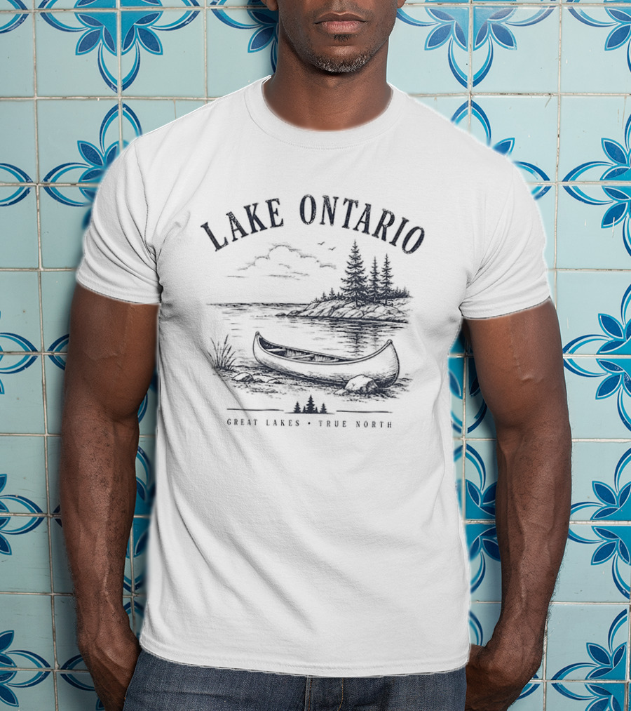 Lake Ontario Great Lakes True North Scenic Canoe And Pines T-Shirt