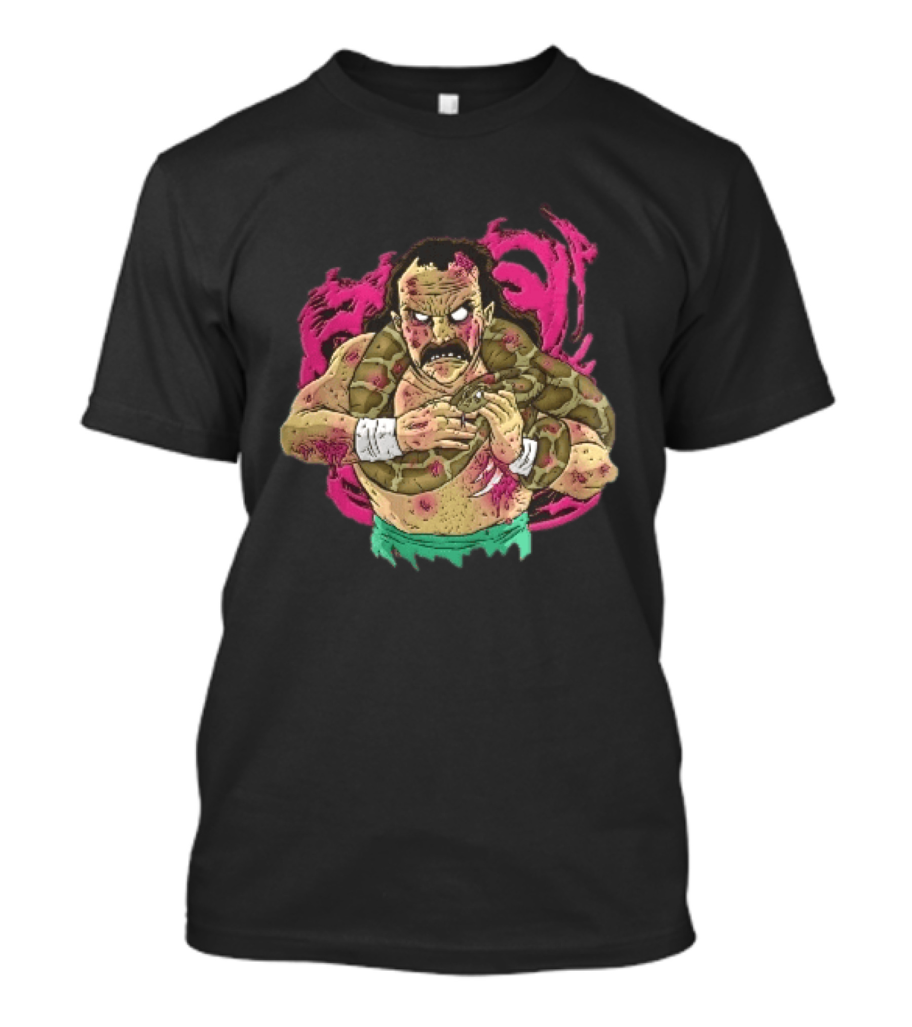 Zombie Wrestler Python Snake Pink Energy Burst Caricature T-Shirt