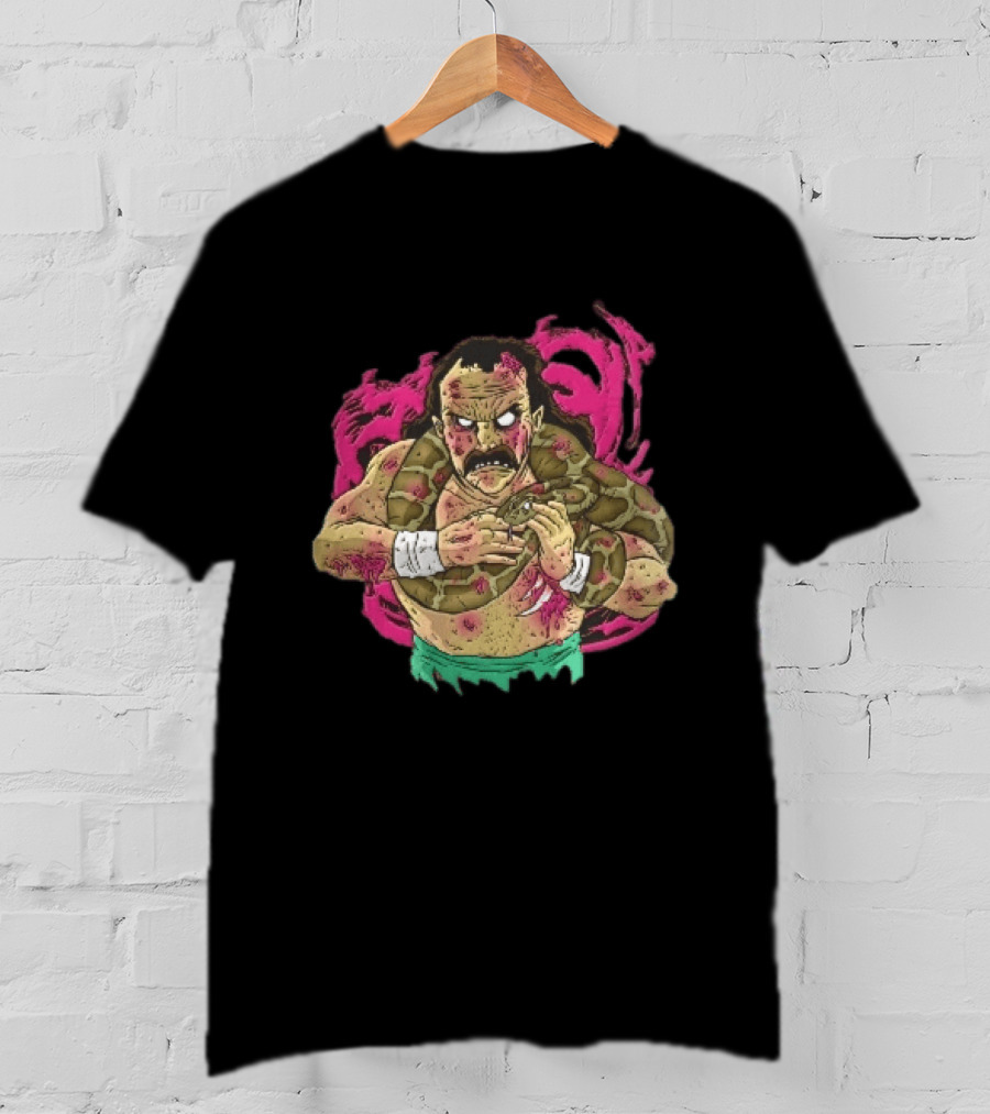 Zombie Wrestler Python Snake Pink Energy Burst Caricature T-Shirt