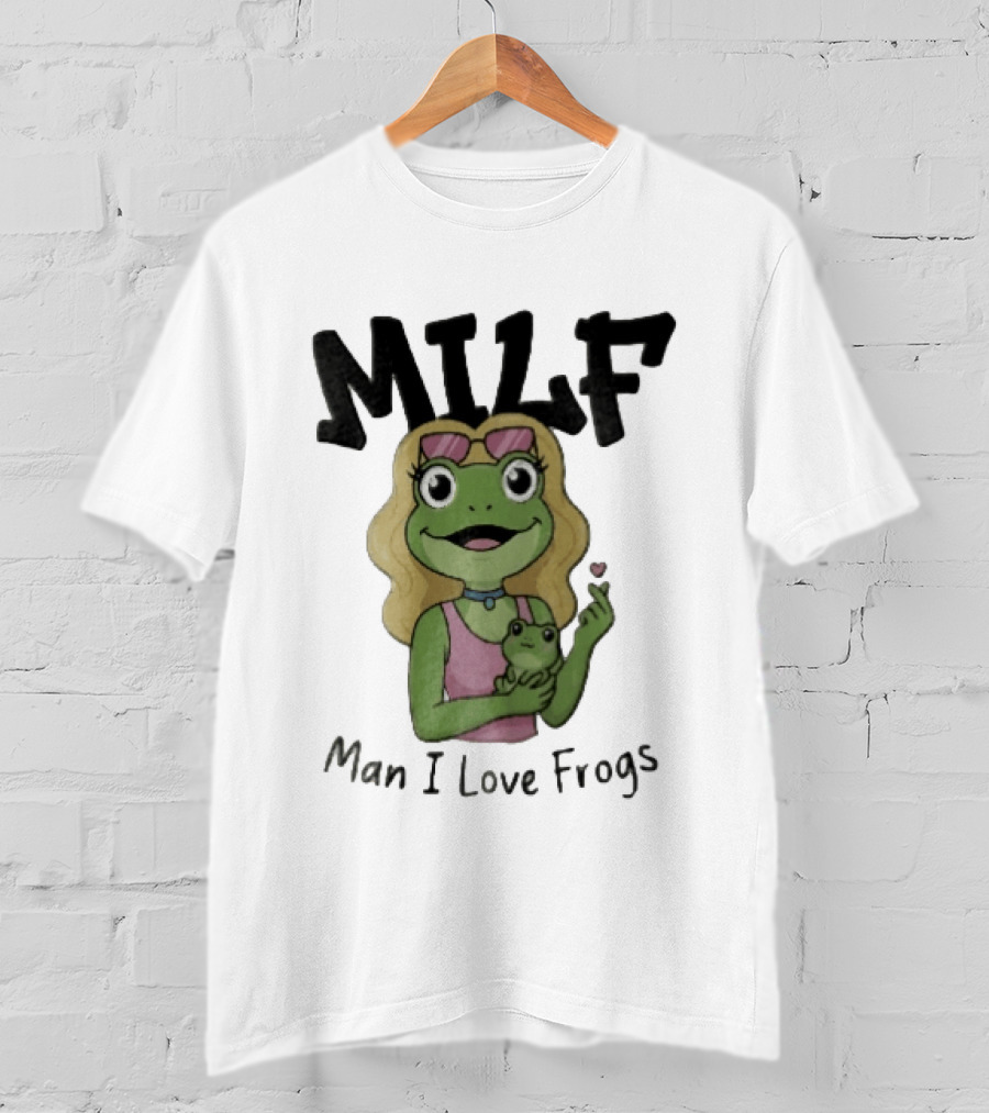 MILF Man I Love Frogs Cartoon Blonde Female Frog Holding Baby Frog T-Shirt
