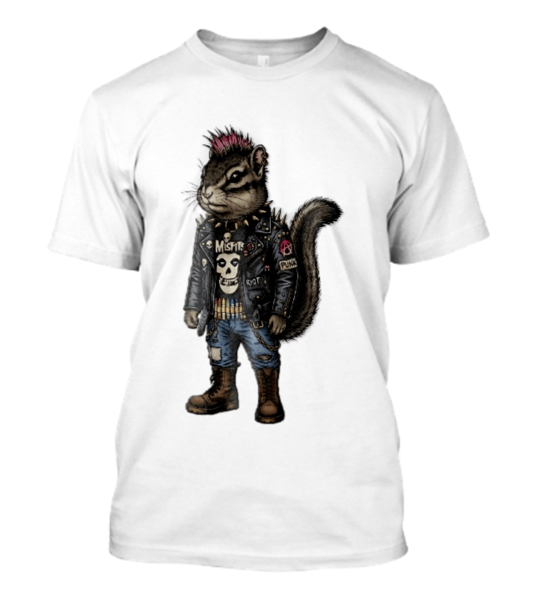 Misfits Chipmunk Riot Punk Pink Mohawk Leather Jacket Boots T-Shirt