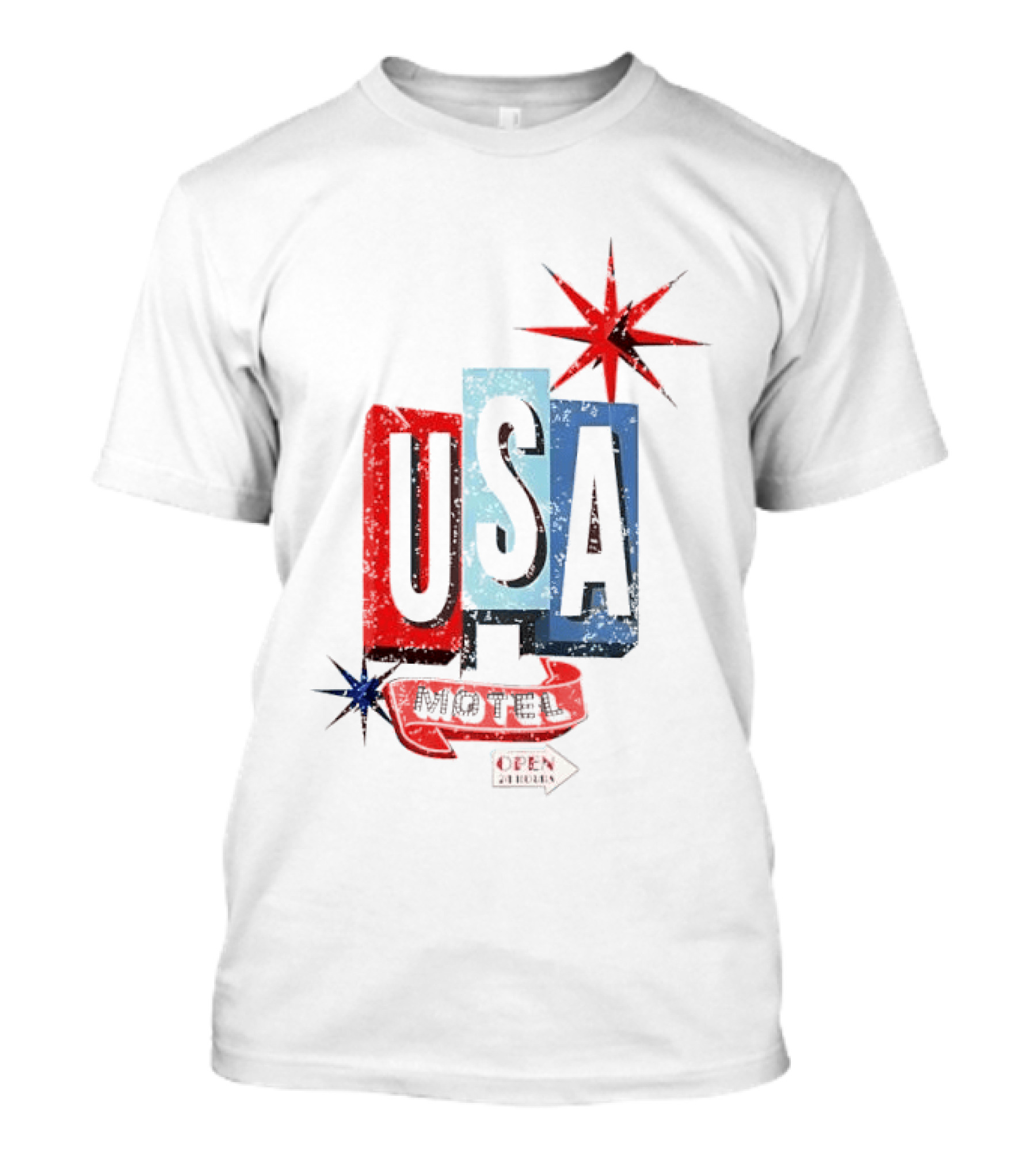 USA Motel Open 24 Hours Retro Sign With Stars T-Shirt