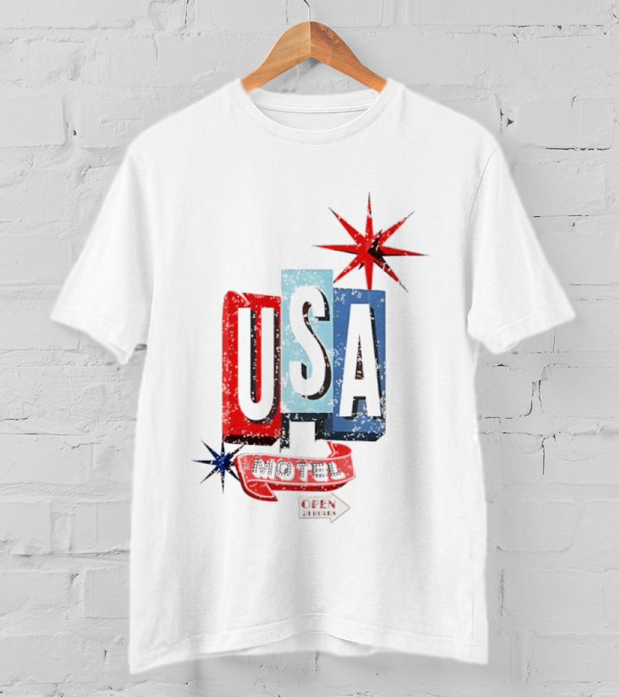 USA Motel Open 24 Hours Retro Sign With Stars T-Shirt