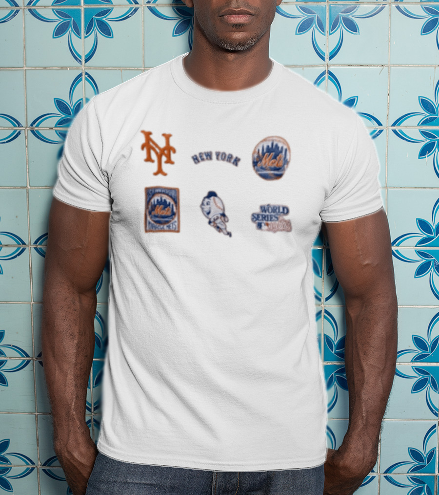 New York Mets 25th Anniversary 1986 World Series Logos T-Shirt
