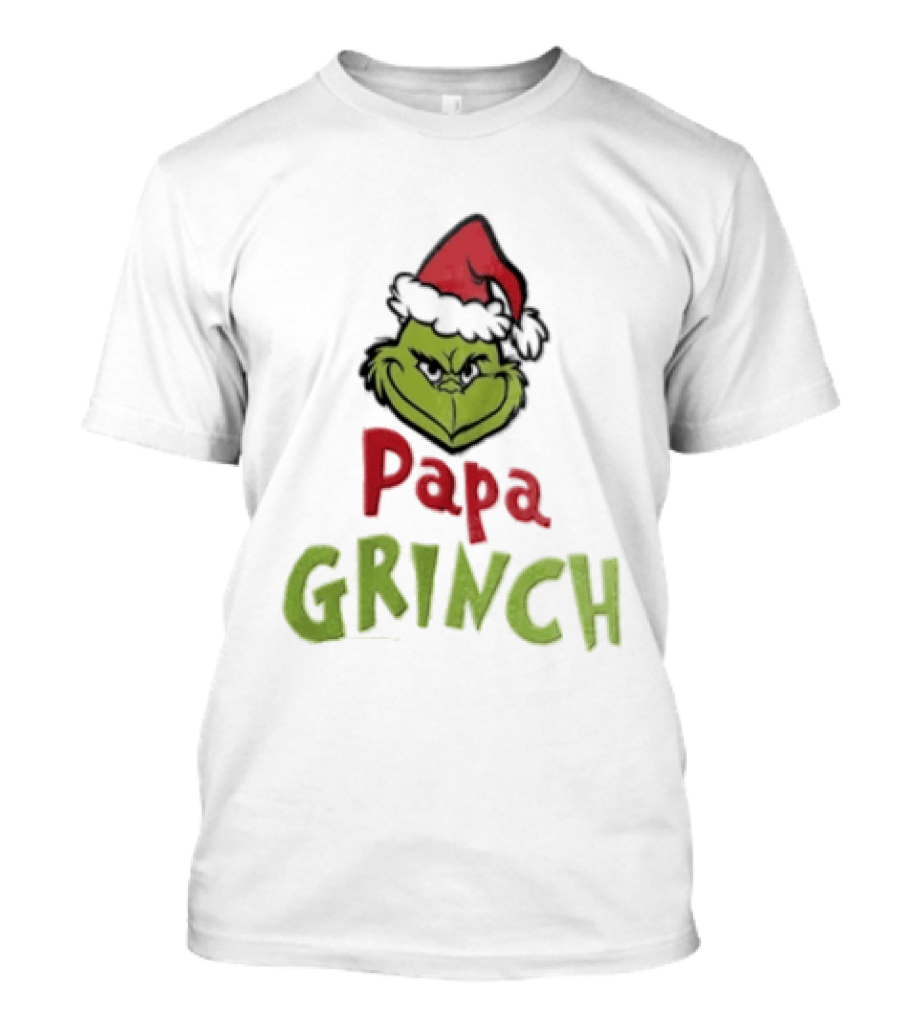 Papa Grinch Santa Claus Hat Green Face Cartoon T-Shirt