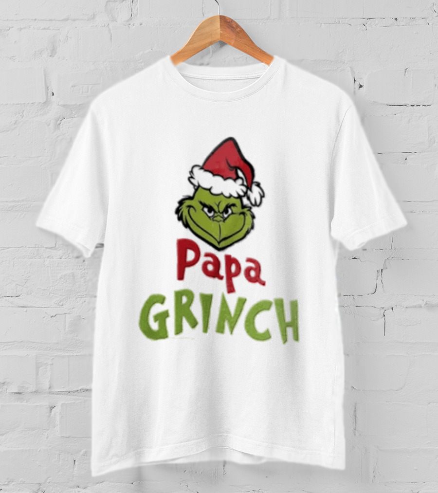 Papa Grinch Santa Claus Hat Green Face Cartoon T-Shirt