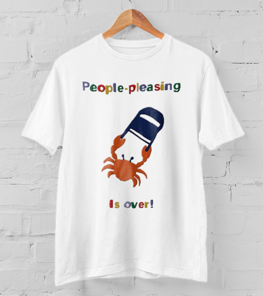 People Pleasing Is Over Orange Crab Throwing Folding Chair Popcompunk Cartoon T-Shirt