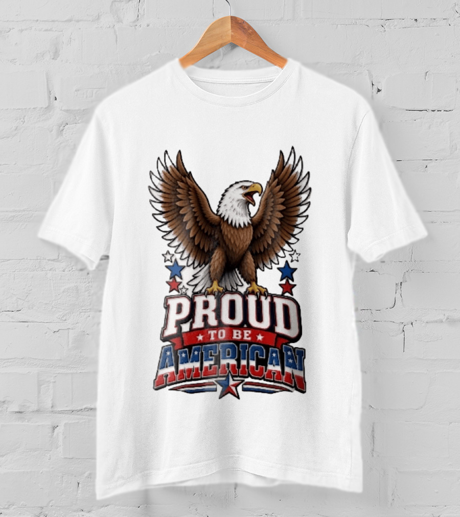 Proud To Be American Bald Eagle Wings Spread Red Blue Stars Patriotic T-Shirt