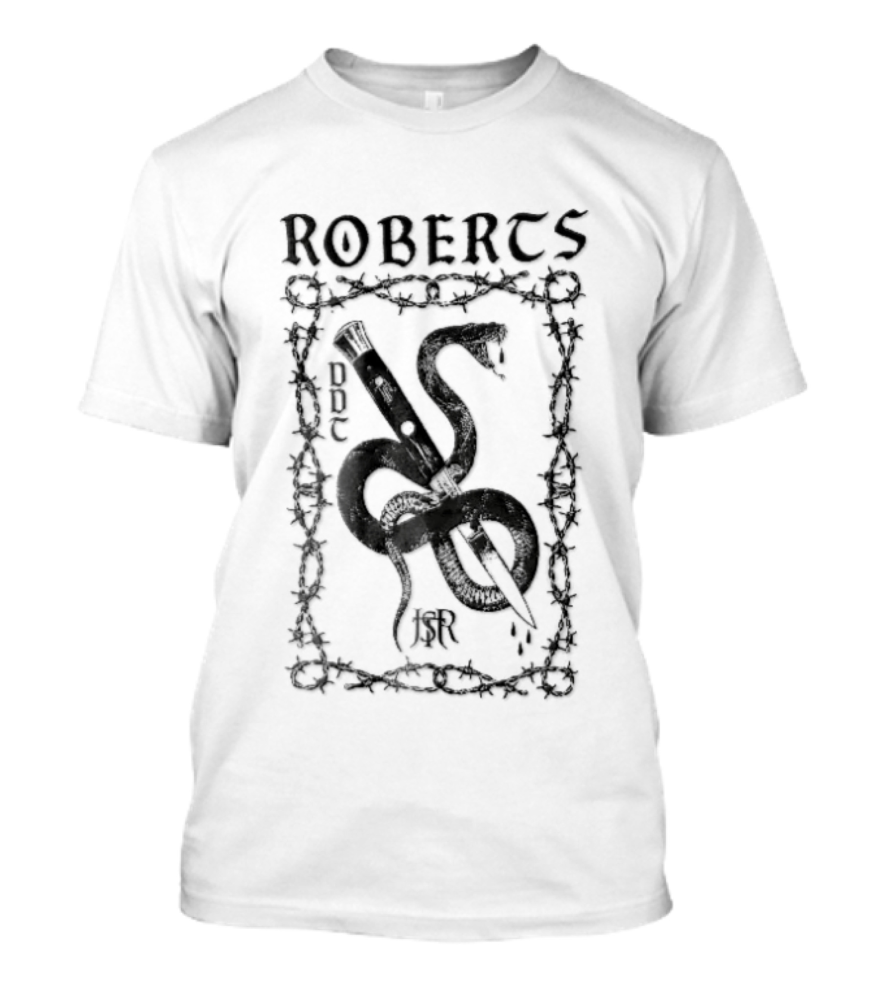 Roberts Ddt Jsr Coiled Snake Switchblade Barbed Wire Border T-Shirt