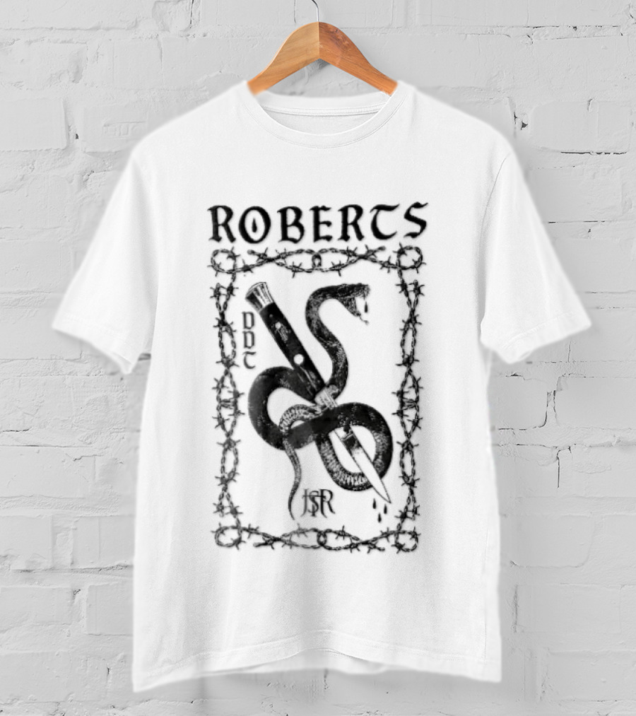 Roberts Ddt Jsr Coiled Snake Switchblade Barbed Wire Border T-Shirt